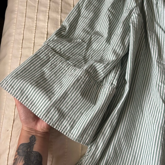 Free Assembly Top Cotton Green White Striped Off Shoulder Shirt Sz XXXL - Picture 3 of 7